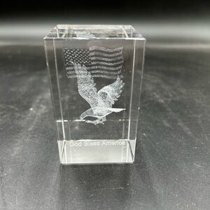 God Bless American Eagle Sculpture with American Flag paperweight